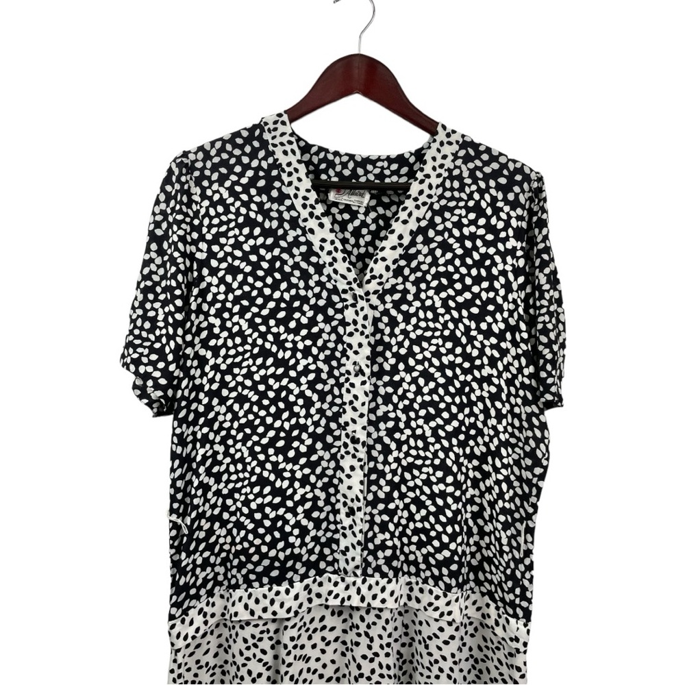 Vintage Navy and White Reverse Printed Drop Waist Short Sleeve Midi Dress - Picture 4 of 6